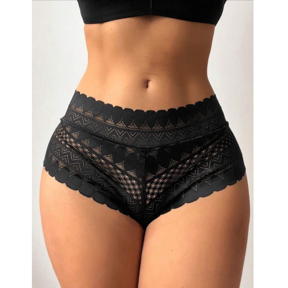 White Lace Hipster Panty Scallop Trim Soft and Stretchy Sheer - Picture 6 of 8